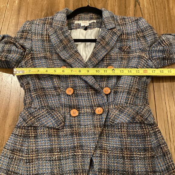 Veronica Beard Blue plaid tweed Miller Dickey Jacket double breasted cotton 4 - Picture 8 of 13